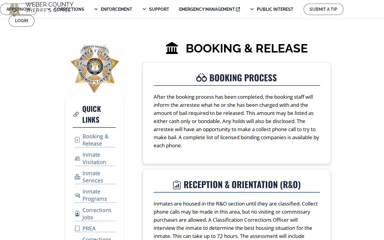 Weber County arrest booking and release process