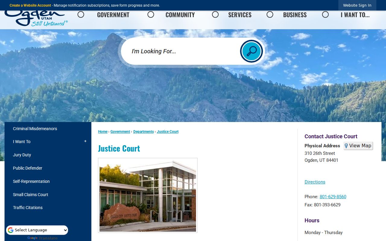 Ogden criminal court records at Weber County Justice Court
