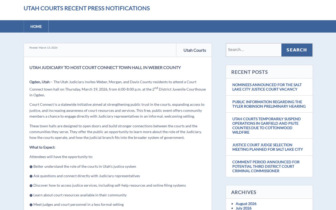Ogden criminal court records and Weber County Court Connect event