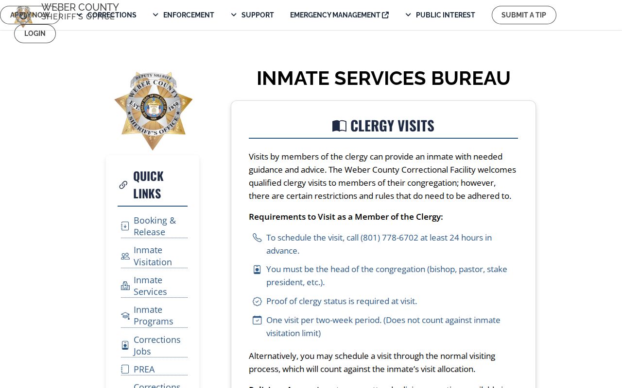 Roy criminal arrest records and Weber County inmate services